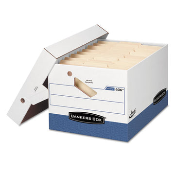 Bankers Box® Presto Ergonomic Design Storage Boxes, Letter-legal Files, 12.88" X 16.5" X 10.38", White-blue, 12-carton freeshipping - TVN Wholesale